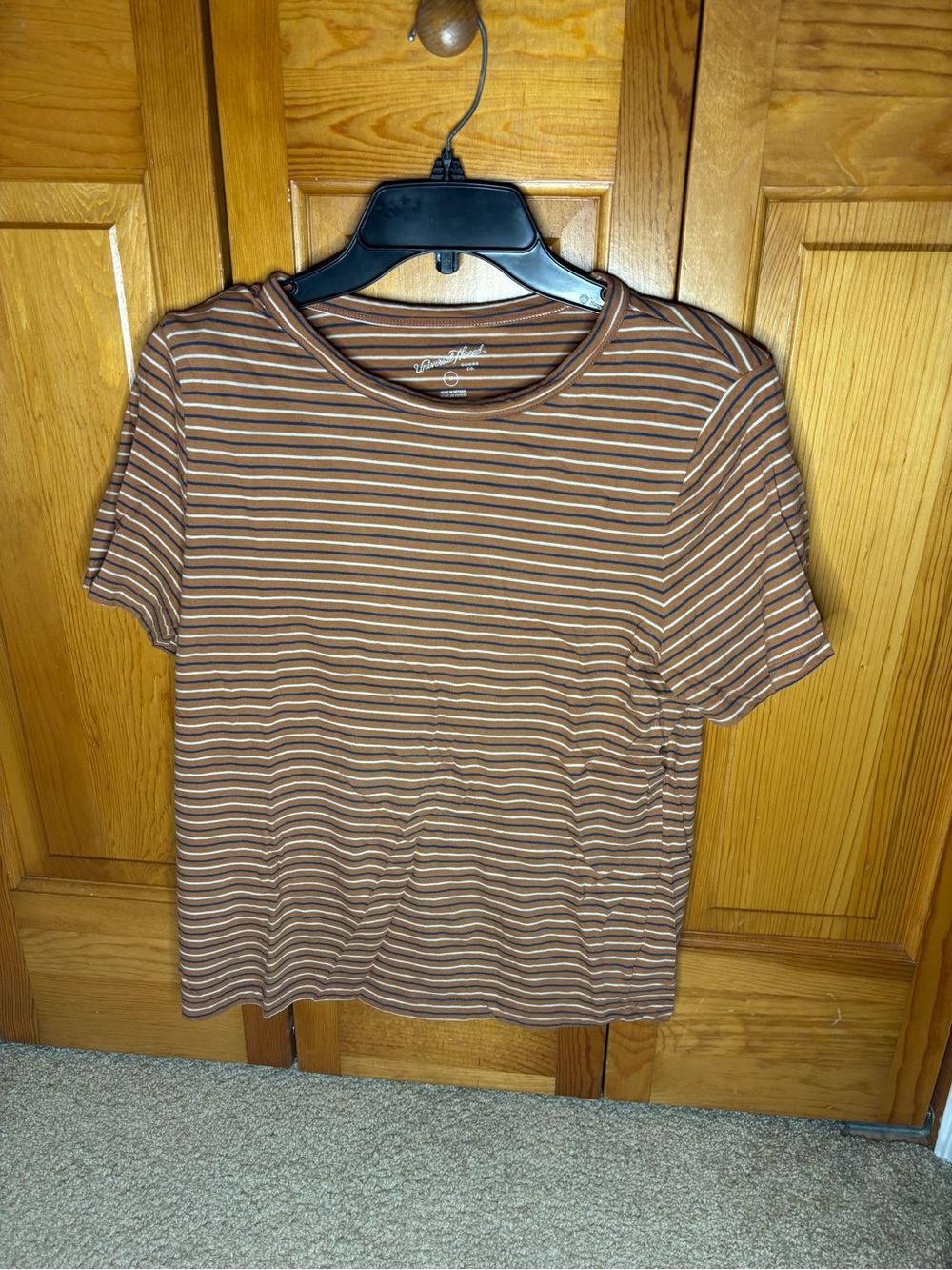 Universal Thread Brown and Cream Striped Short Sleeve Tee